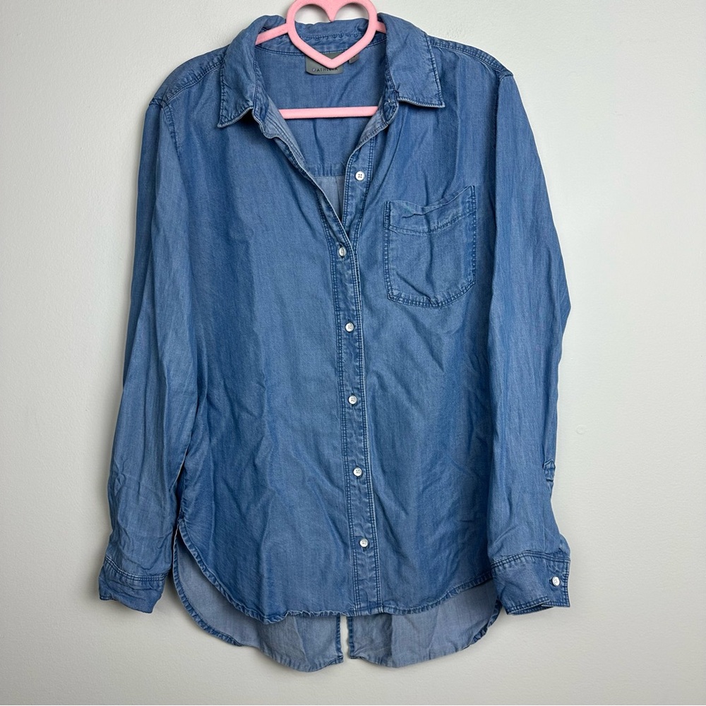 Athleta Shirt Womens Blue Bootjack Chambray Split Back Button Down Size Small